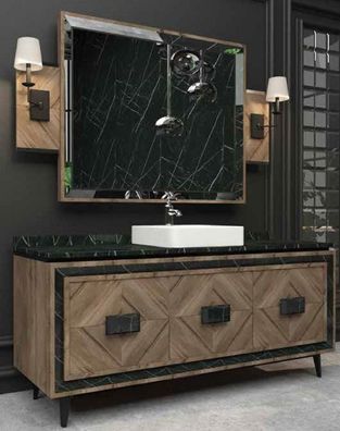 Casa Padrino Luxus Badezimmer Set Braun / Schwarz / Weiß - 1 Waschtisch mit 3 Türen