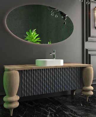 Casa Padrino Luxus Badezimmer Set Naturfarben / Grau / Weiß - 1 Waschtisch mit 2 Tür
