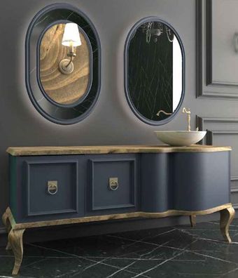 Casa Padrino Luxus Barock Badezimmer Set Naturfarben / Blau - 1 Waschtisch mit 2 Türe