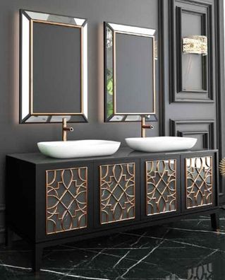 Casa Padrino Luxus Badezimmer Set Schwarz / Gold / Weiß - 1 Waschtisch mit 4 Türen un