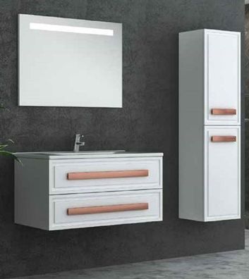 Casa Padrino Luxus Badezimmer Set Weiß / Bronze - 1 Waschtisch und 1 Waschbecken und