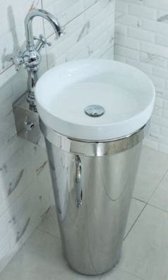 Casa Padrino Luxus Edelstahl Waschtisch mit Porzellan Waschbecken Silber / Weiß 40 x