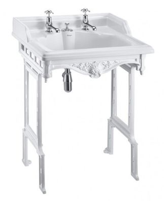 Casa Padrino Jugendstil Stand Waschtisch Weiß / Weiß mit 2 Hahnlöchern - Barock Wasch
