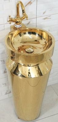 Casa Padrino Luxus Edelstahl Waschtisch Gold 40 x H. 86 cm - Goldene Badezimmer Möbel