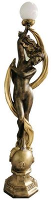 Casa Padrino Jugendstil Außenstehleuchte Skulptur Tänzerin Antik Gold / Weiß H. 172 c