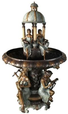 Casa Padrino Luxus Jugendstil Bronze Springbrunnen Türkis / Bronzefarben / Gold Ø 130