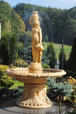 Casa Padrino Jugendstil Springbrunnen Beige Ø 155 x H. 228 cm - Prunkvoller Gartenbru