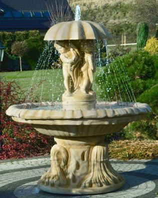 Casa Padrino Jugendstil Springbrunnen Kinder mit Regeschirm Sandfarben Ø 155 x H. 176