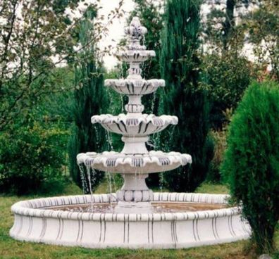 Casa Padrino Barock Garten Deko Springbrunnen Weiß / Grau Ø 280 x H. 160 cm - Prunkvo