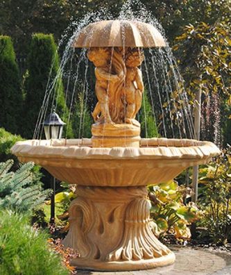 Casa Padrino Jugendstil Springbrunnen Kinder mit Regeschirm Beige Ø 155 x H. 176 cm