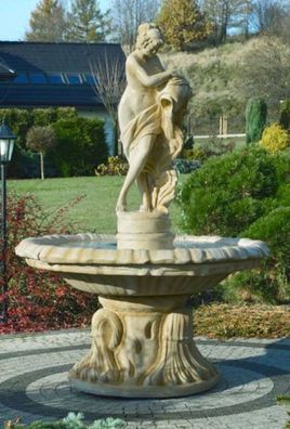 Casa Padrino Jugendstil Springbrunnen Frau mit Krug Sandfarben Ø 155 x H. 218 cm - Pr