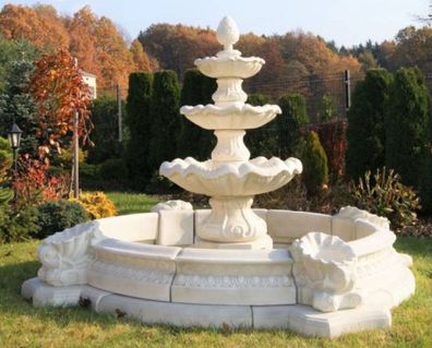 Casa Padrino Barock Garten Deko Springbrunnen Weiß Ø 270 x H. 172 cm - Prunkvoller Ga