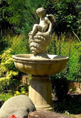 Casa Padrino Jugendstil Springbrunnen Engel Grau Ø 70 x H. 127 cm - Prunkvoller Garte