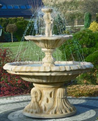 Casa Padrino Jugendstil Springbrunnen Frau mit Schüssel Sandfarben Ø 155 x H. 190 cm