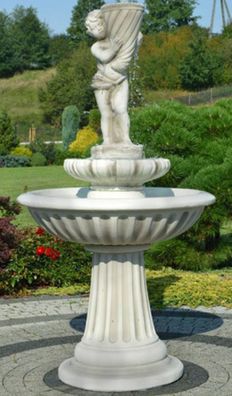 Casa Padrino Jugendstil Springbrunnen Junge mit Füllhorn Grau Ø 92 x H. 172 cm - Prun