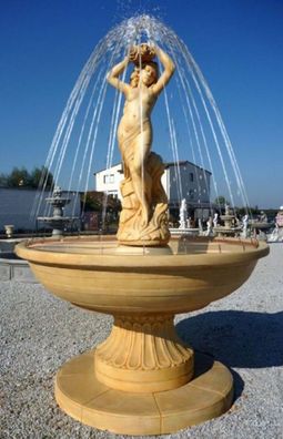 Casa Padrino Jugendstil Gartenbrunnen mit Jungfrau Skulptur Beige Ø 160 x H. 222 cm -