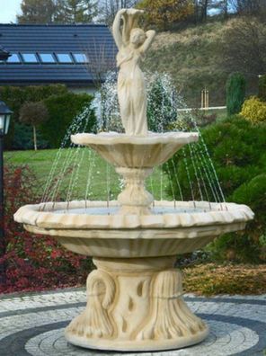 Casa Padrino Jugendstil Springbrunnen Frau mit Vase Sandfarben Ø 155 x H. 215 cm - Pr