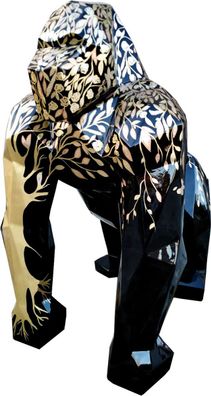 Casa Padrino Designer Deko Skulptur Gorilla Affe mit Glitzer Look Schwarz / Gold 118