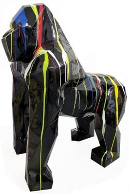 Casa Padrino Designer Deko Skulptur Gorilla Affe Schwarz / Mehrfarbig 118 x 78 x H. 1