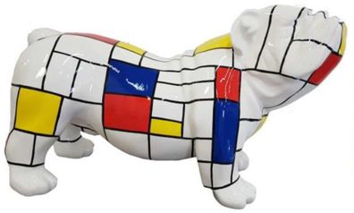 Casa Padrino Designer Dekofigur Hund Bulldogge Weiß / Mehrfarbig 55 x H. 32 cm - Wett