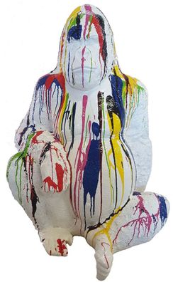 Casa Padrino Designer Deko Skulptur Gorilla Affe Weiß / Mehrfarbig H. 110 cm - Deko T