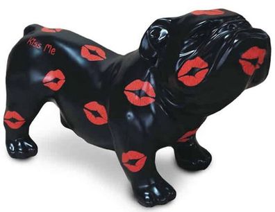 Casa Padrino Designer Dekofigur Hund Bulldogge Schwarz / Rot 57 x 25 x H. 35 cm - Wet