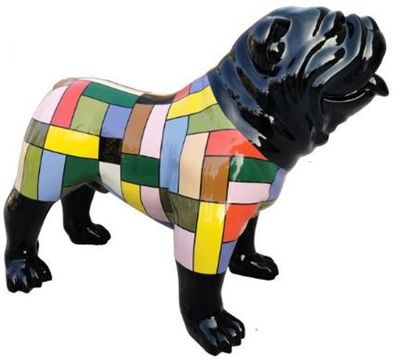 Casa Padrino Designer Dekofigur Hund Bulldogge Schwarz / Mehrfarbig 90 x H. 74 cm - W