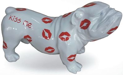 Casa Padrino Designer Dekofigur Hund Bulldogge Weiß / Rot 57 x 25 x H. 35 cm - Wetter