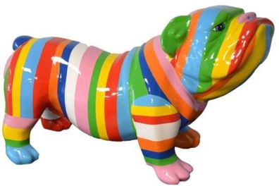 Casa Padrino Designer Dekofigur Hund Bulldogge Mehrfarbig Gestreift 55 x H. 32 cm - W