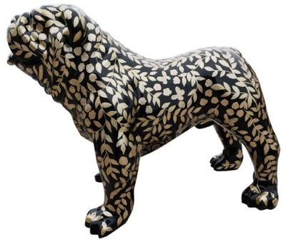 Casa Padrino Designer Dekofigur Hund Bulldogge mit Glitzer Look Schwarz / Gold 90 x H
