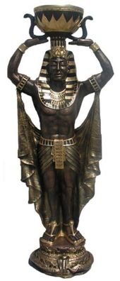 Casa Padrino Deko Skulptur Ägypter mit Blumentopf Bronze / Schwarz / Gold H. 130 cm -