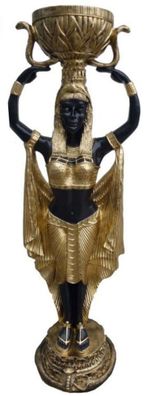 Casa Padrino Deko Skulptur Ägypterin mit Blumentopf Schwarz / Gold H. 130 cm - Wetter