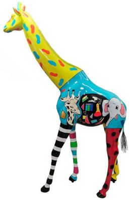 Casa Padrino Designer Deko Skulptur Giraffe Bunt H. 320 cm - Riesige Dekofigur - Lebe
