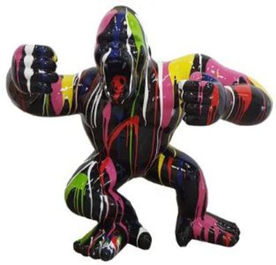 Casa Padrino Designer Deko Skulptur Gorilla Affe Schwarz / Mehrfarbig 80 x 40 x H. 70