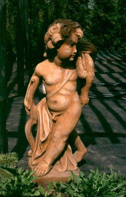 Casa Padrino Jugendstil Skulptur Amor 39 x H 81 cm Antik Erdfarben - Barock Gartendek