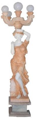 Casa Padrino Luxus Jugendstil Marmor Außenstehleuchte Skulptur Dame Beige / Weiß H. 2