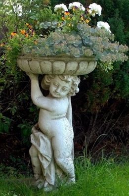 Casa Padrino Jugendstil Blumentopf mit Skulptur Antik Grau Ø 50 x H. 86 cm - Pflanzen