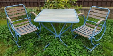 Casa Padrino Jugendstil Gartenmöbel Set Vintage Hellblau / Braun - Handgefertigtes 3