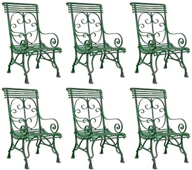 Casa Padrino Jugendstil Gartenstuhl 6er Set Antik Grün 64 x 66 x H. 114 cm - Handgefe
