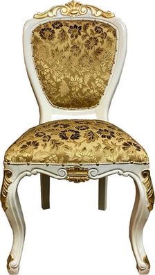Pompöös by Casa Padrino Luxus Barock Esszimmerstuhl Gold Bouquet Muster / Creme-Weiß