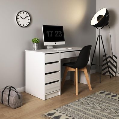 FURNIX Schreibtisch DEBBY mit Schubladen für Arbeits- o. Jugendzimmer Weiß-glanz