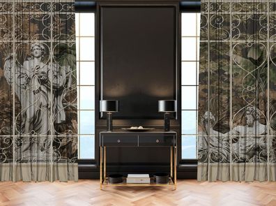 Casa Padrino Luxus Vorhang Set Barock Skulpturen Mehrfarbig 250 x H. 290 cm - Bedruck