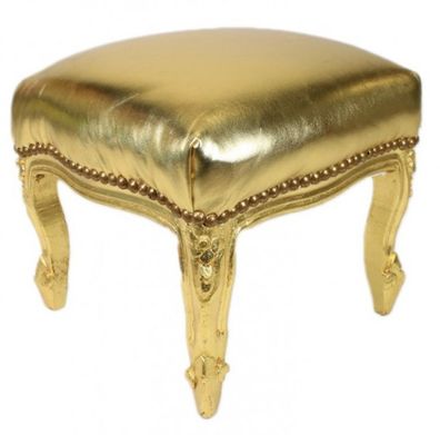 Casa Padrino Barock Fußhocker Gold Lederoptik / Gold - Antik Stil Möbel - Hocker