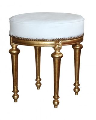 Casa Padrino Barock Sitzhocker / Rundhocker Weiß / Gold