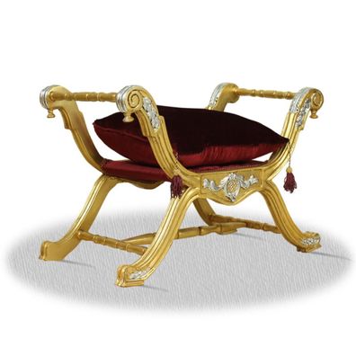 Casa Padrino Barock Sitzhocker Gold Rot Silber - Luxus Kreuzhocker