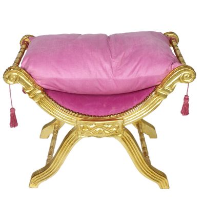 Casa Padrino Barock Sitzhocker - Kreuzhocker Rosa / Gold - Möbel