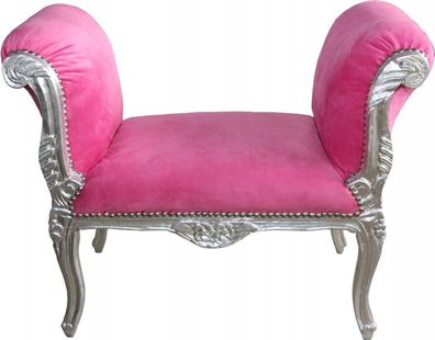 Casa Padrino Barock Schemel Hocker Rosa / Silber - Sitzbank