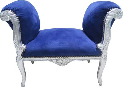 Casa Padrino Barock Schemel Hocker Royal Blau / Silber - Sitzbank - Möbel Antik Stil