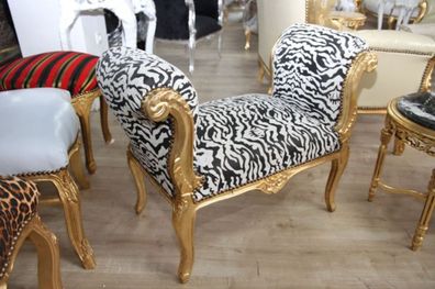 Barock Schemel Hocker Zebra / Gold - Sitzbank