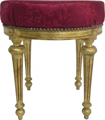 Casa Padrino Barock Sitzhocker Rundhocker Bordeaux Rot Musterstoff / Gold